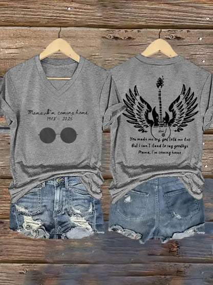Women’s Mama I’m Coming Home Rock Legend Memorial V-Neck Tee Light Gray / S