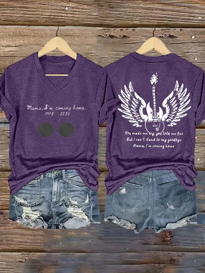 Women’s Mama I’m Coming Home Rock Legend Memorial V-Neck Tee Purple / S