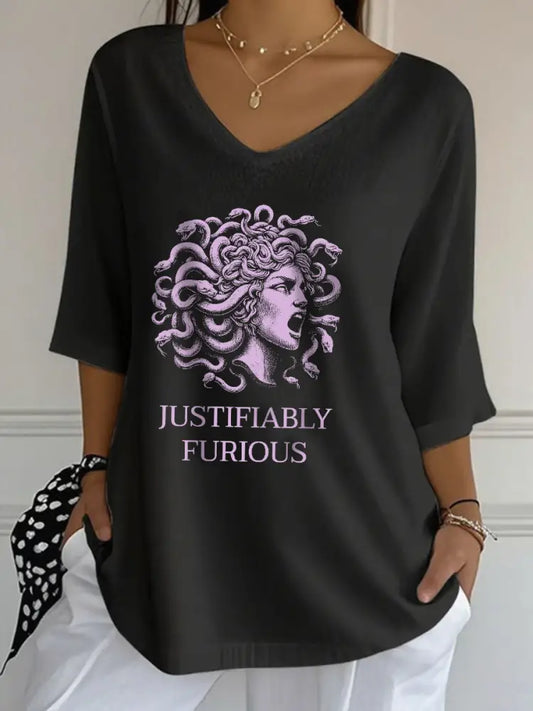 Women’s Medusa Three quarter Sleeve T Shirt Black / S
