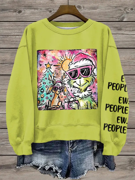 Women’s Merry Christmas Ew People Print Sweatshirt Green / S