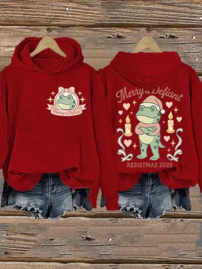 Women’s Merry Resistmas Portland Frog Printed Hoodie Red / S