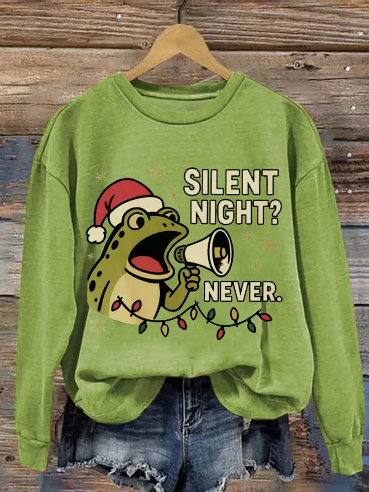 Women’s Merry Resistmas Portland Frog Printed Sweatshirt Light Green / S