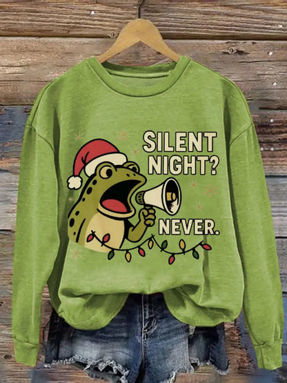 Women’s Merry Resistmas Portland Frog Printed Sweatshirt Light Green / S