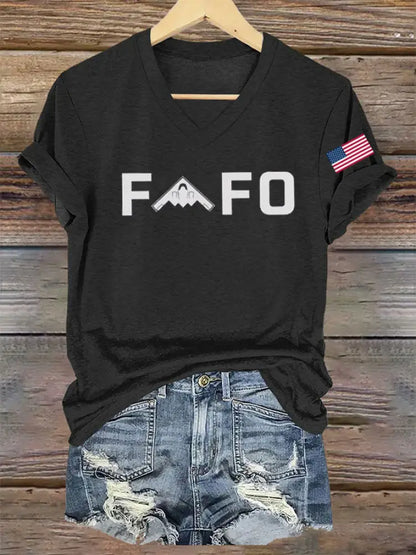 Women’s Midnight Hammer B2 FAFO Printed V-neck T-shirt Black / S