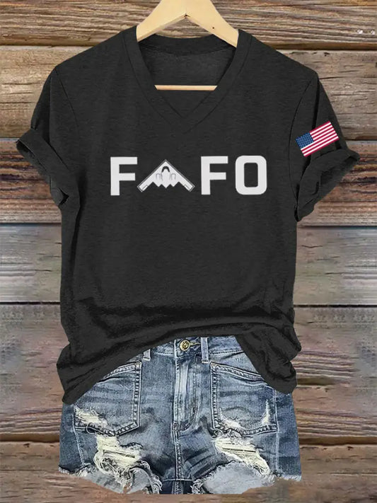 Women’s Midnight Hammer B2 FAFO Printed V-neck T-shirt Black / S