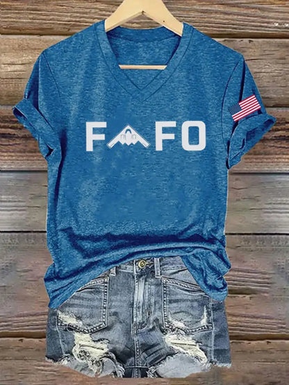 Women’s Midnight Hammer B2 FAFO Printed V-neck T-shirt Blue / S