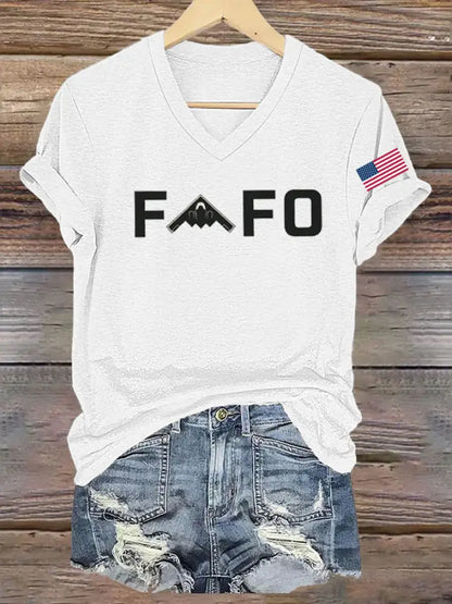 Women’s Midnight Hammer B2 FAFO Printed V-neck T-shirt White / S