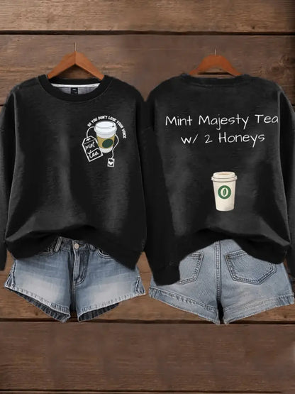 Women’s Mint Tea With Two Honey Charlie Kirk Print Sweatshirt Black / S