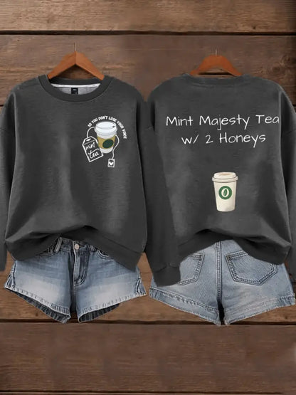 Women’s Mint Tea With Two Honey Charlie Kirk Print Sweatshirt Dark Gray / S