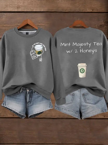 Women’s Mint Tea With Two Honey Charlie Kirk Print Sweatshirt Light Gray / S