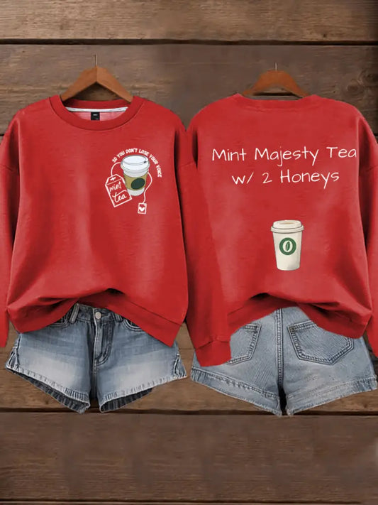 Women’s Mint Tea With Two Honey Charlie Kirk Print Sweatshirt Red / S