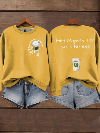 Women’s Mint Tea With Two Honey Charlie Kirk Print Sweatshirt Yellow / S