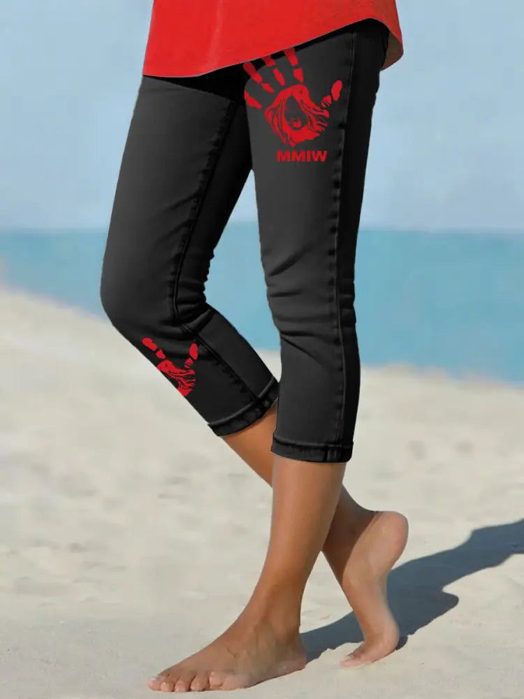 Women’s MMIW Red Handprint Leggings Black / S