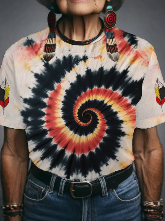 Women’s Native American Medicine Wheel Tie-Dye T-Shirt As picture / S
