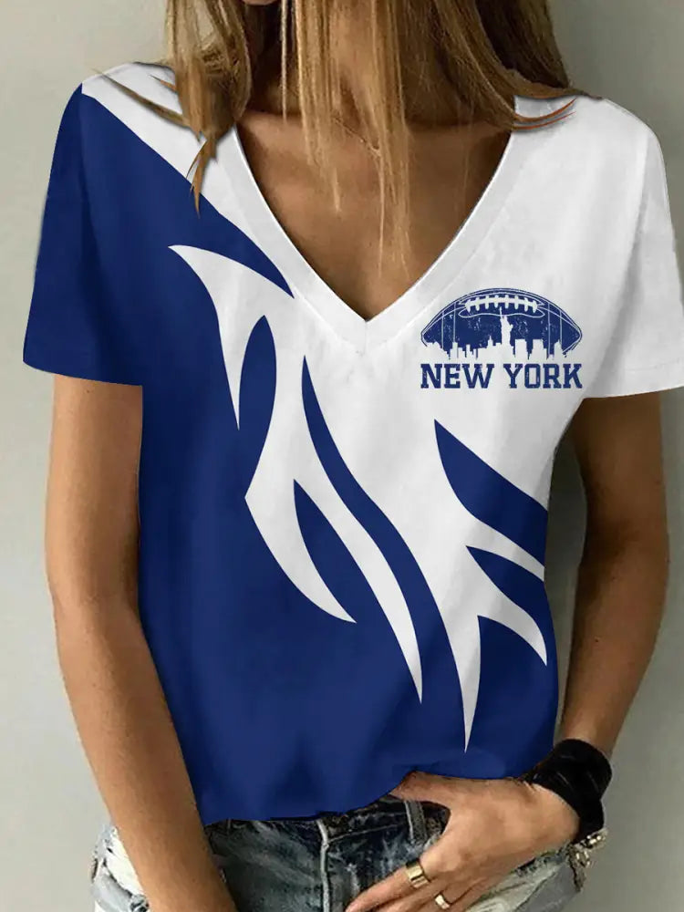Women’s New York Football Short sleeved T shirt Blue / S