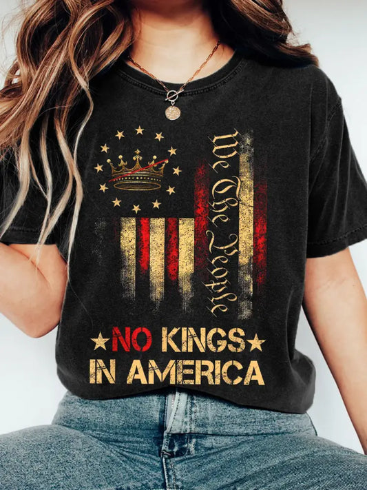 Women’s No Kings In America Print Washed T-Shirt Black / S