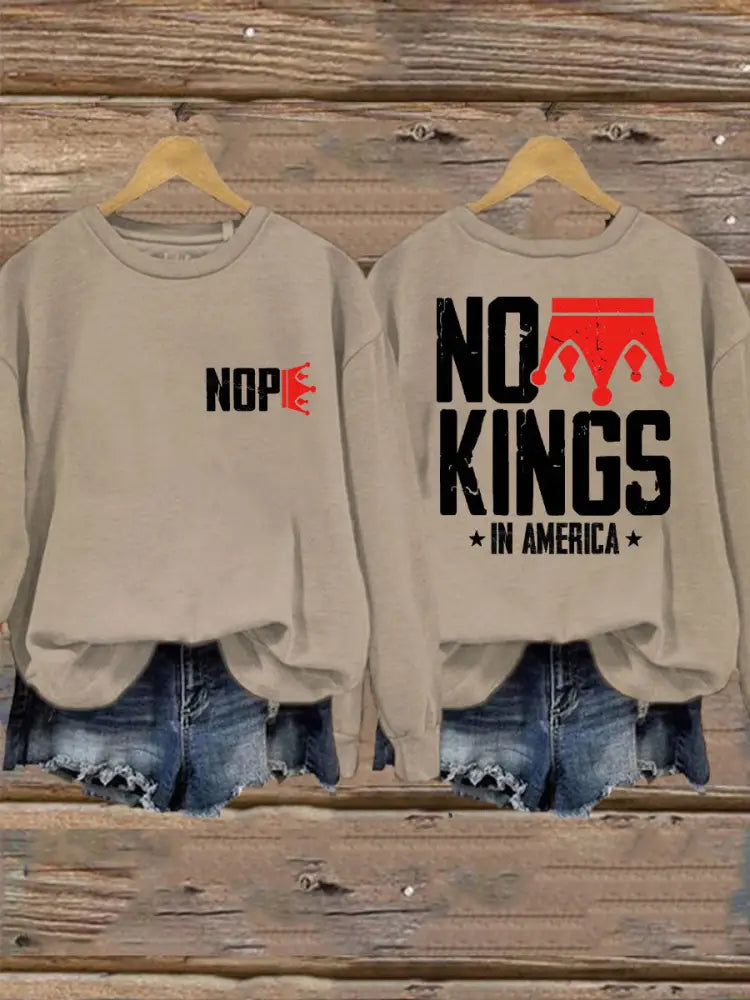 Women’s No Kings Printed Casual Sweatshirt Apricot / S