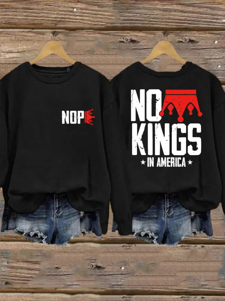 Women’s No Kings Printed Casual Sweatshirt Black / S
