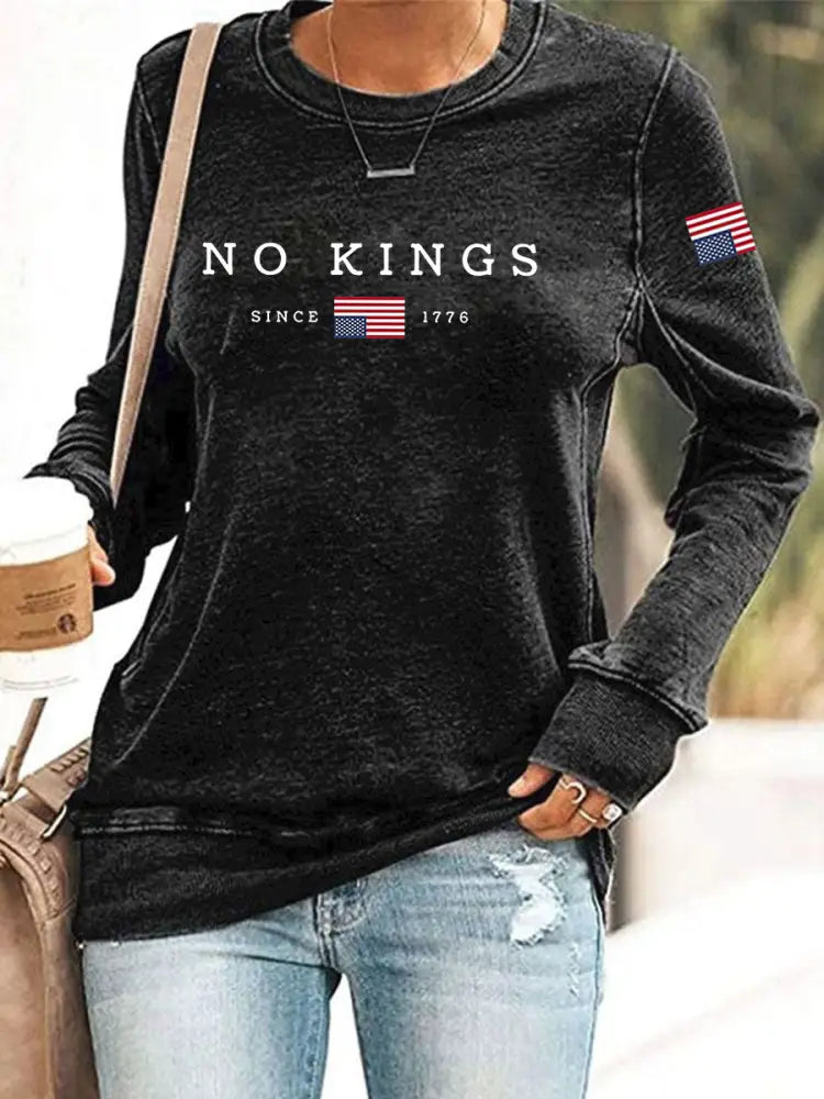 Women’s No Kings Printed Casual Sweatshirt Black / S