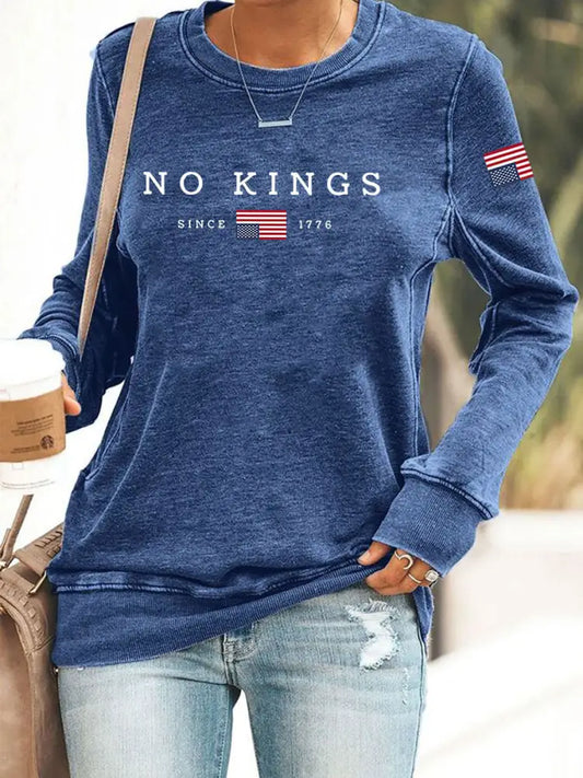 Women’s No Kings Printed Casual Sweatshirt Blue / S