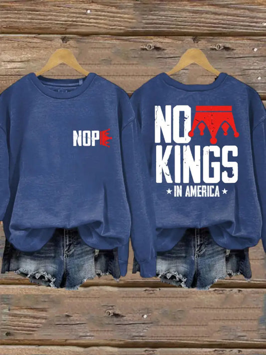 Women’s No Kings Printed Casual Sweatshirt Blue / S