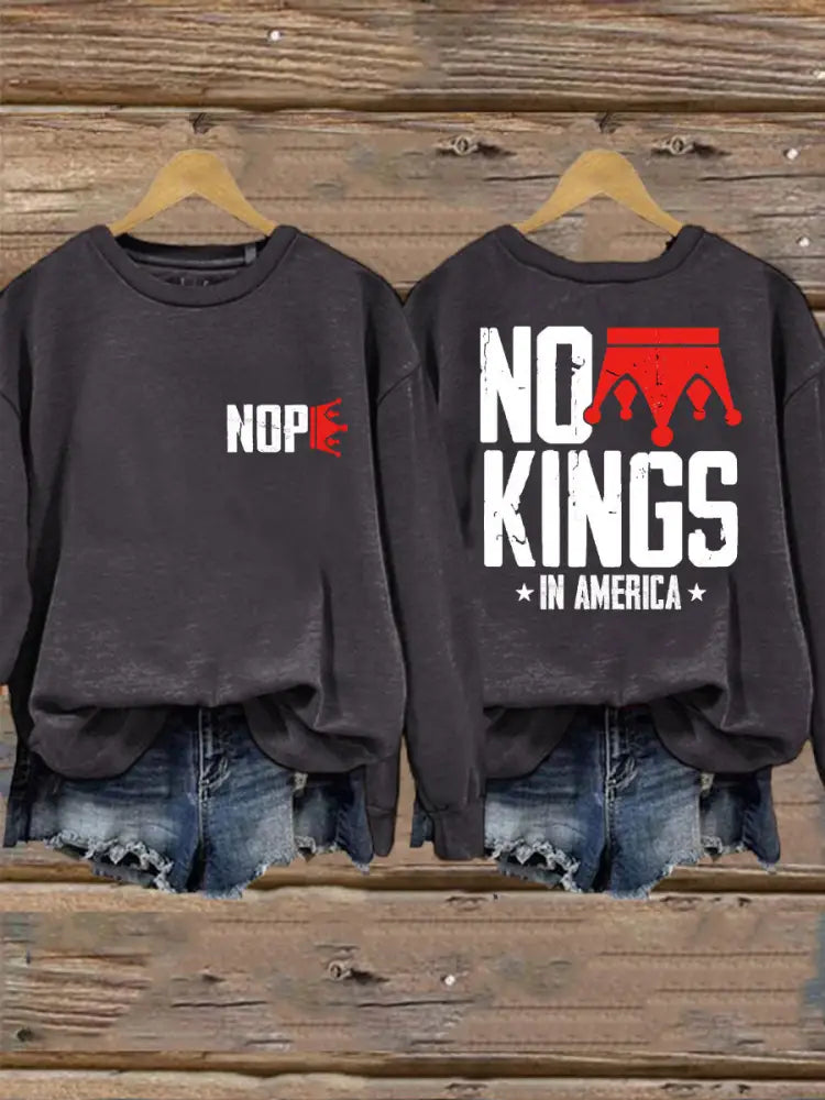 Women’s No Kings Printed Casual Sweatshirt Dark Gray / S