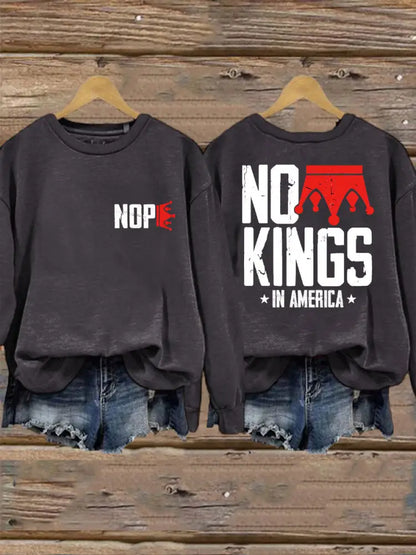Women’s No Kings Printed Casual Sweatshirt Dark Gray / S