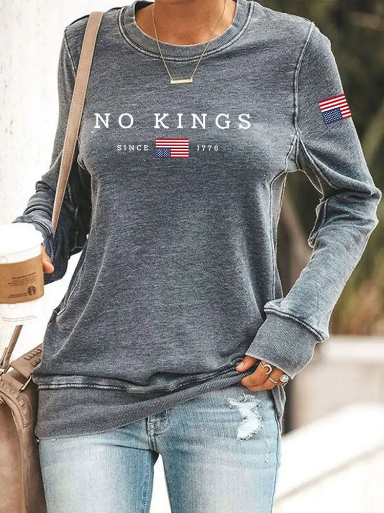 Women’s No Kings Printed Casual Sweatshirt Gray / S