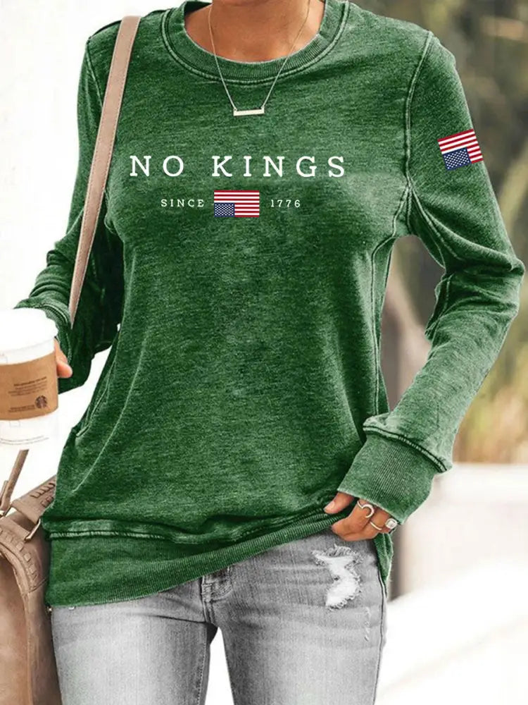 Women’s No Kings Printed Casual Sweatshirt Green / S