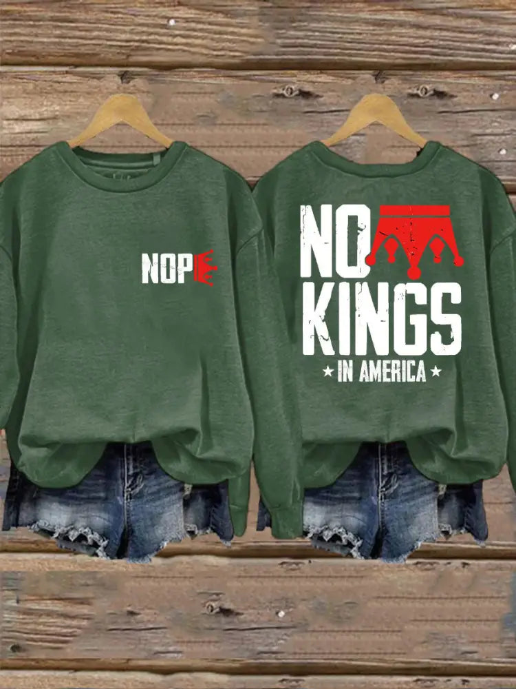 Women’s No Kings Printed Casual Sweatshirt Green / S