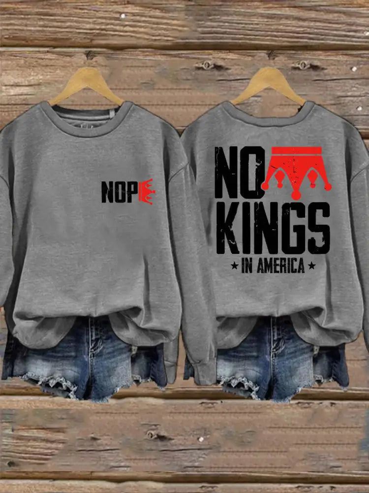 Women’s No Kings Printed Casual Sweatshirt Light Gray / S