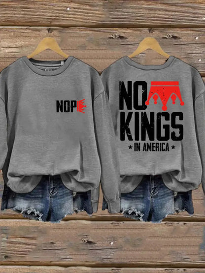 Women’s No Kings Printed Casual Sweatshirt Light Gray / S