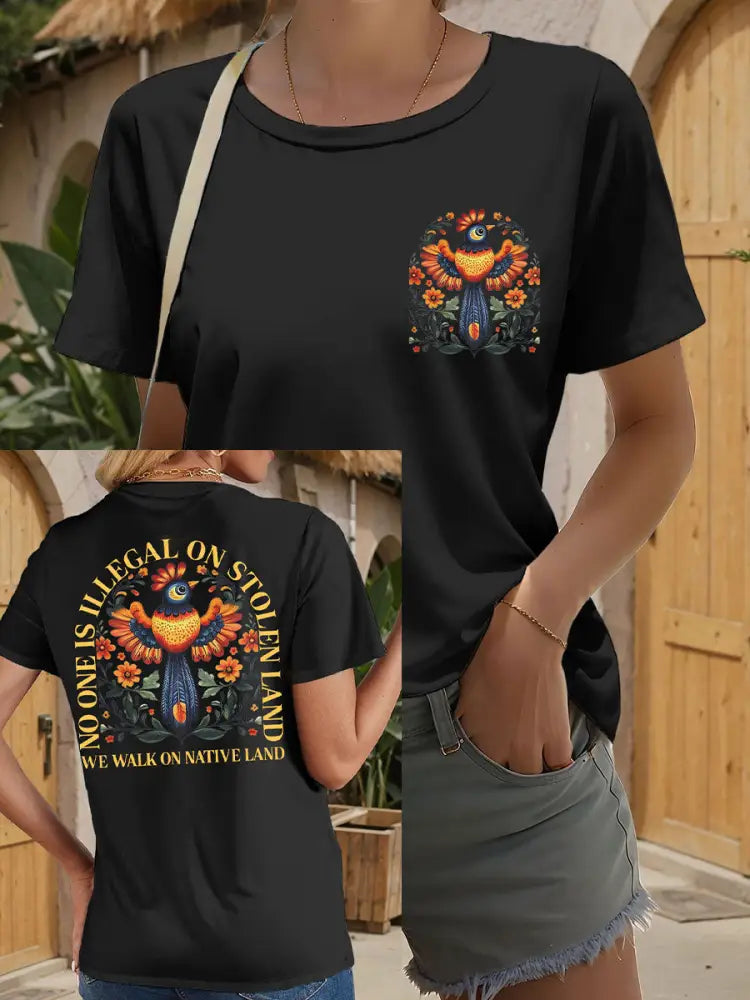 Women’s No One Illegal on Stolen Land We Walk on Native Land T-shirts Black / S