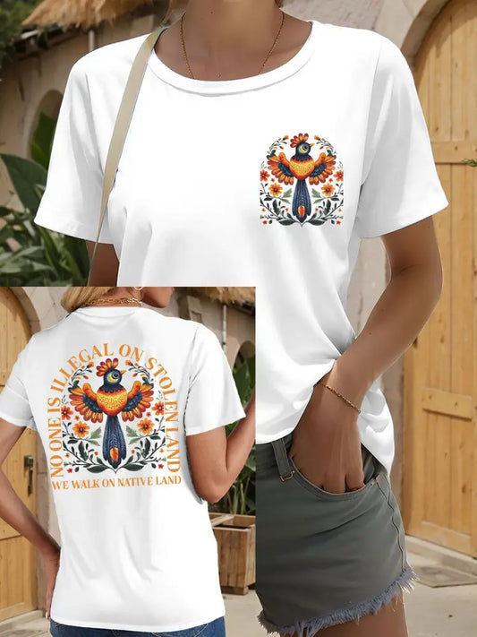Women’s No One Illegal on Stolen Land We Walk on Native Land T-shirts White / S