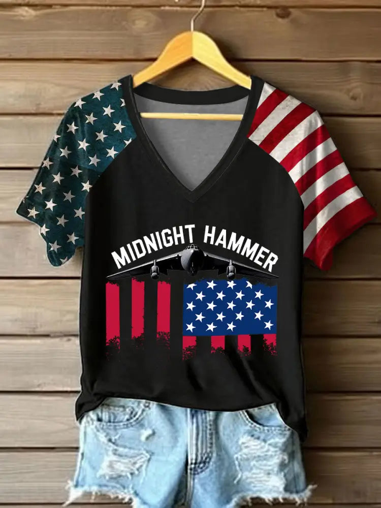 Women’s Operation Midnight Hammer V-neck Off-shoulder Short-sleeved T-shirt Black / S