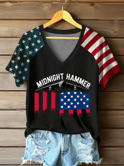 Women’s Operation Midnight Hammer V-neck Off-shoulder Short-sleeved T-shirt Black / S