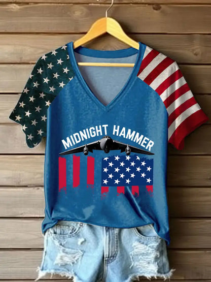 Women’s Operation Midnight Hammer V-neck Off-shoulder Short-sleeved T-shirt Blue / S