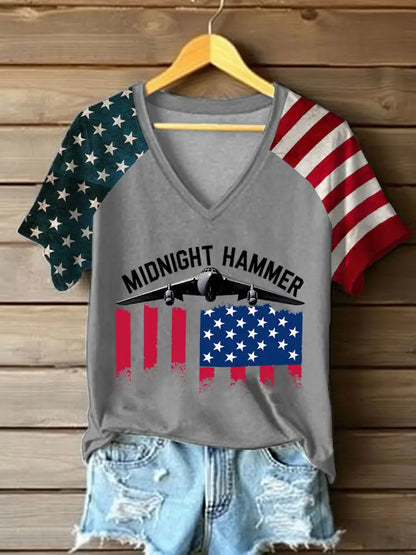 Women’s Operation Midnight Hammer V-neck Off-shoulder Short-sleeved T-shirt Gray / S