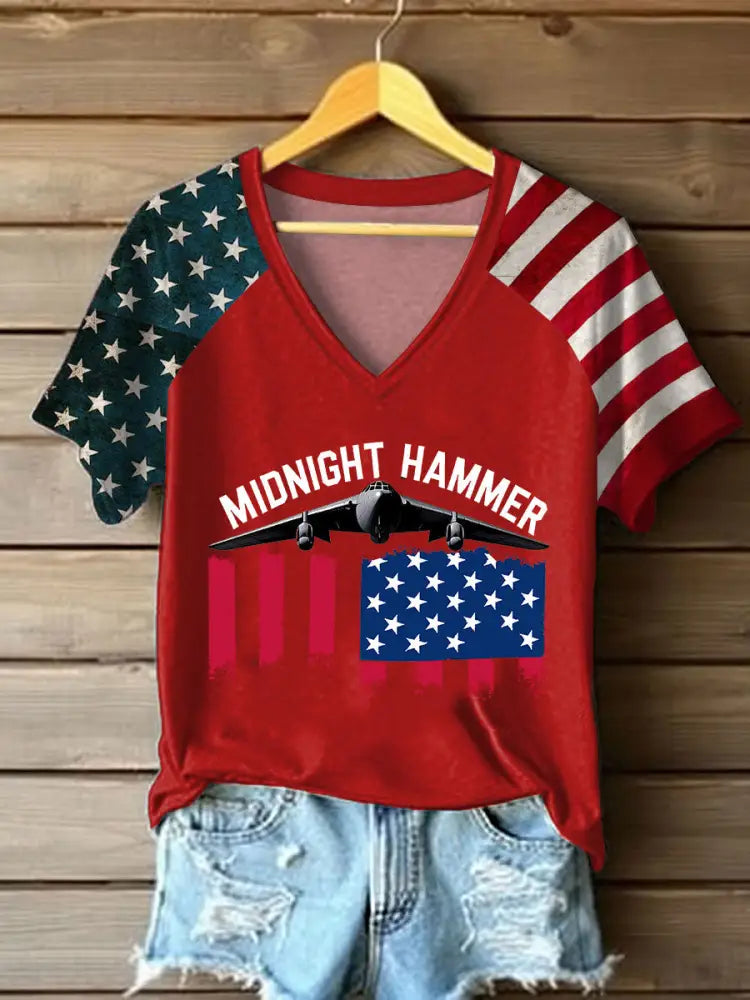 Women’s Operation Midnight Hammer V-neck Off-shoulder Short-sleeved T-shirt Red / S