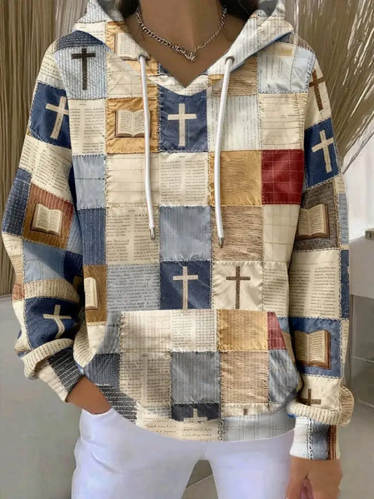 Women’s Patchwork of Faith Printed Hoodie As picture / S