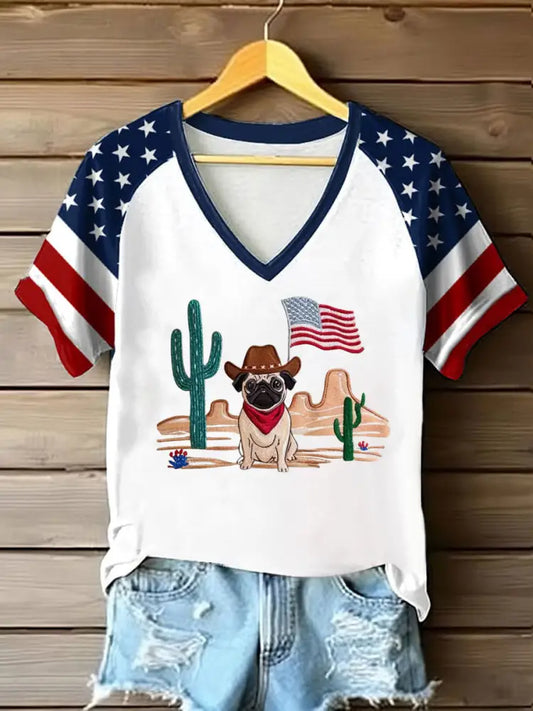 Women’s Patriotic Dog Lover Print T-shirt As picture / S