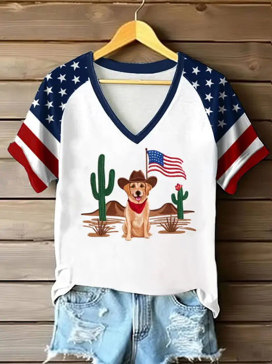 Women’s Patriotic Dog Lover Print T-shirt As picture / S