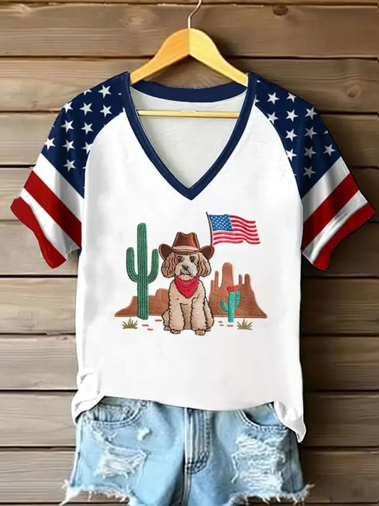 Women’s Patriotic Dog Lover Print T-shirt As picture / S