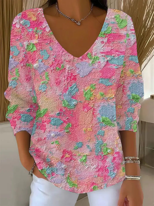 Women’s Pink Art Print Casual Top Pink / S