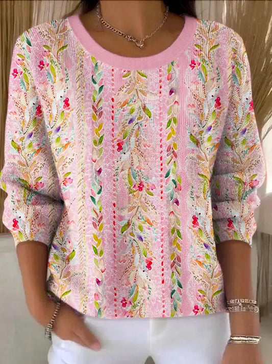 Women’s Pink Floral Print Casual Ribbed Top Pink / S