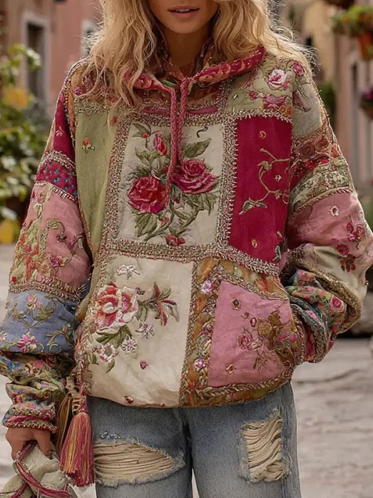 Women’s Pink Floral Print Hoodie As picture / S