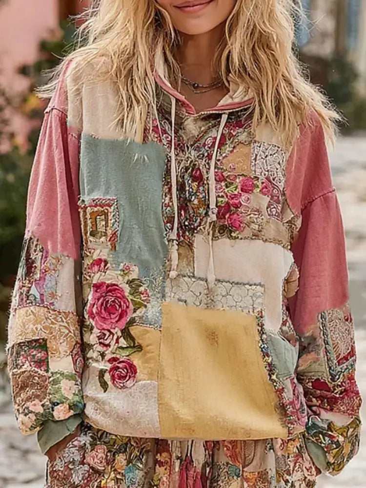 Women’s Pink Floral Print Hoodie As picture / S