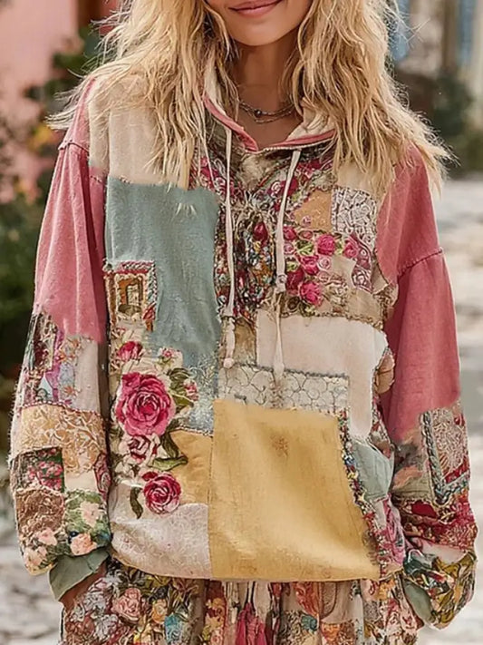 Women’s Pink Floral Print Hoodie As picture / S