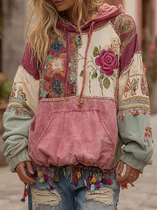 Women’s Pink Floral Print Hoodie As picture / S