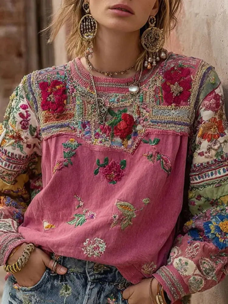 Women’s Pink Floral Print Sweatshirt As picture / S